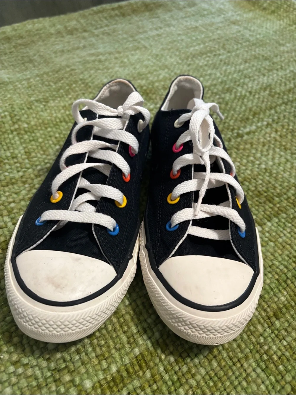 Converse Kids Black Canvas Sneakers with Rainbow Eyelets